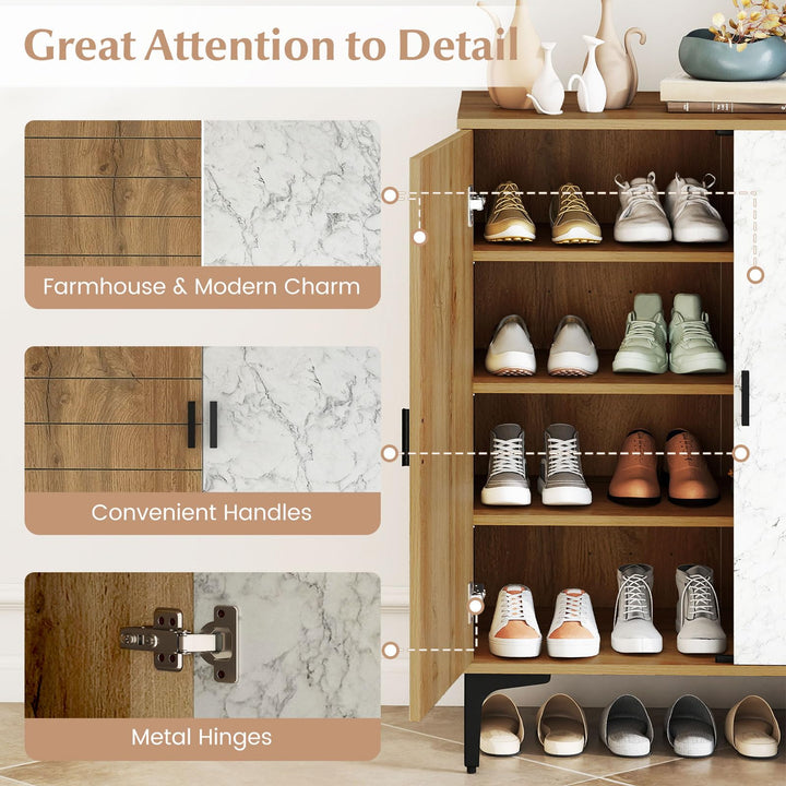 Giantex Shoe Cabinet 4-Tier Wooden Shoe Rack Cabinet(Marble Pattern Door)