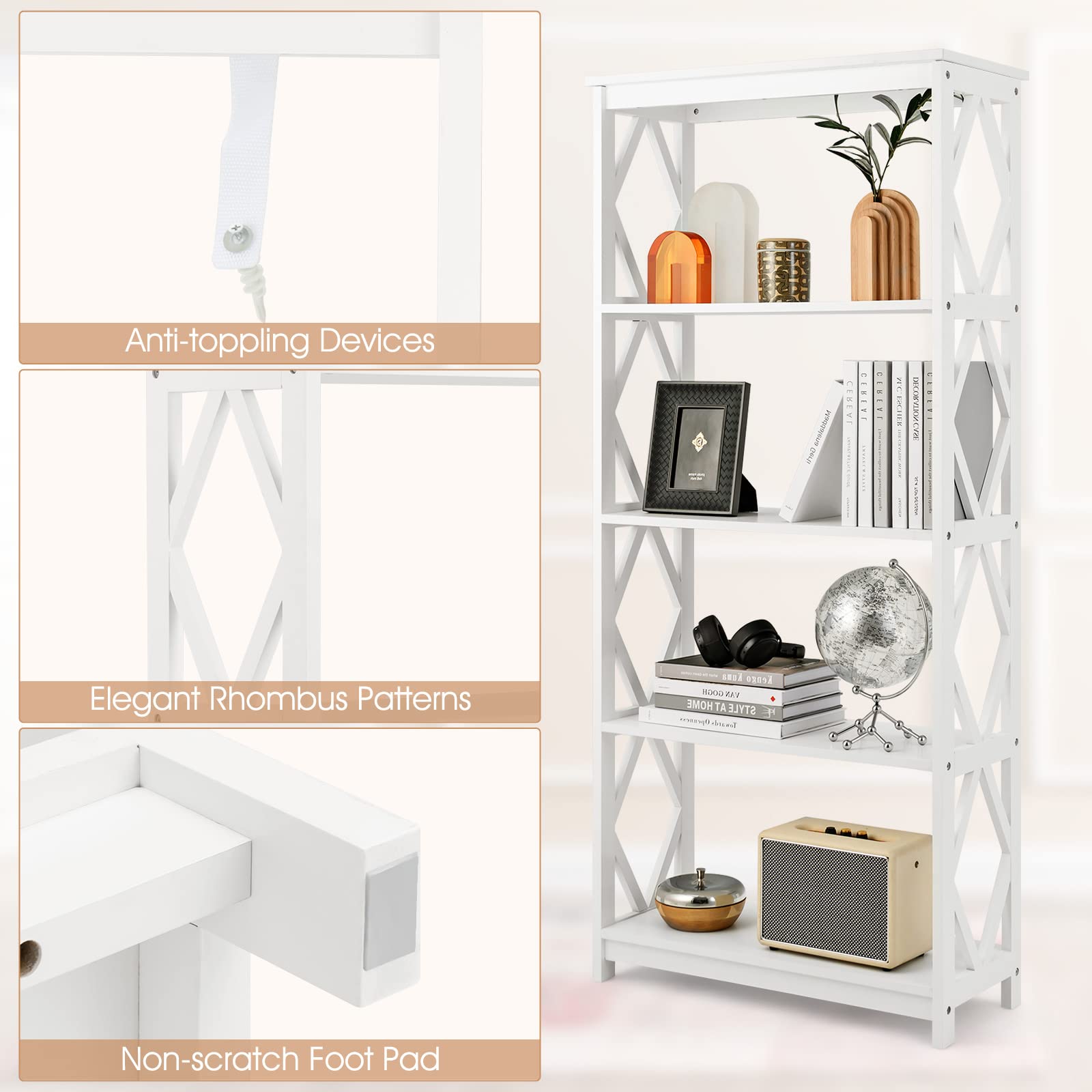 Giantex 5-Tier 61" Tall Wooden Bookshelf - Modern Freestanding Open Shelving Storage Display Shelf