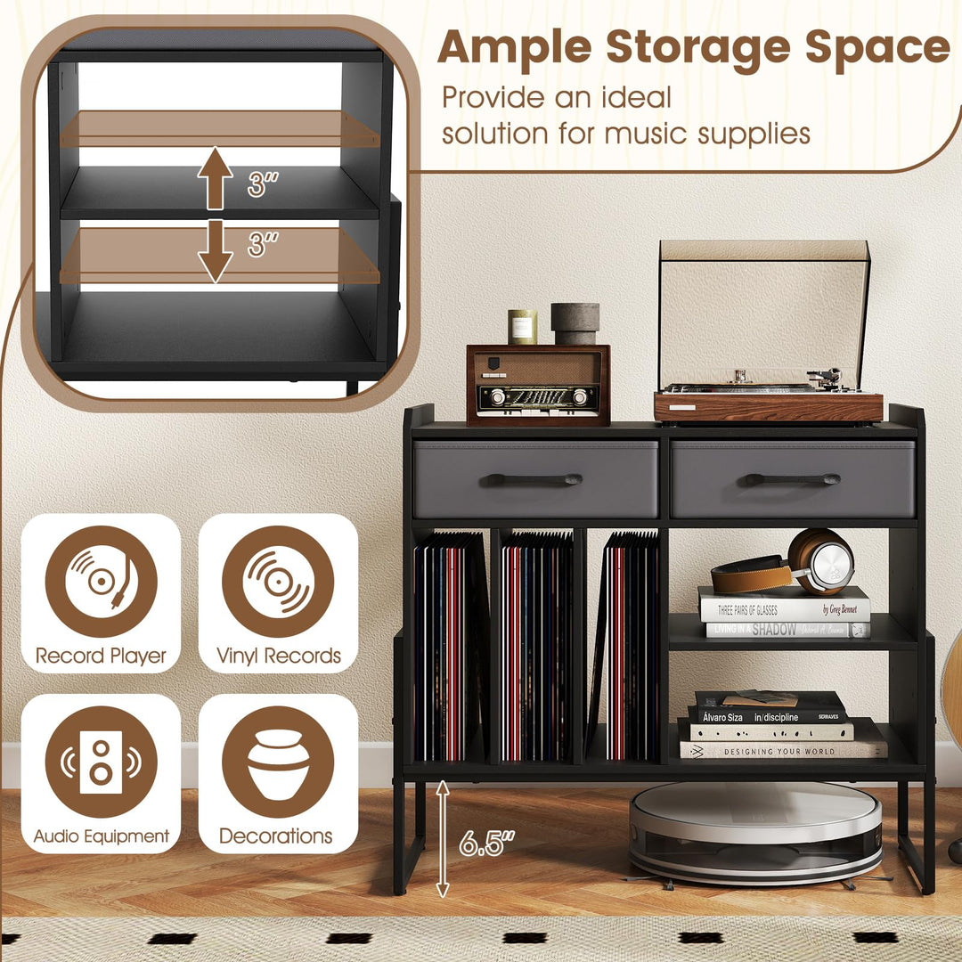 Giantex Large Record Player Stand with Charging Station Mid Century Modern Vinyl Storage Cabinet