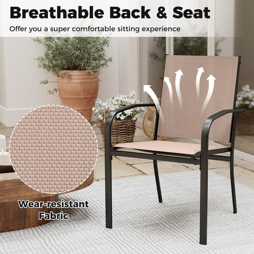 Giantex Stackable Patio Chairs with Breathable Backrest & Wide Seat