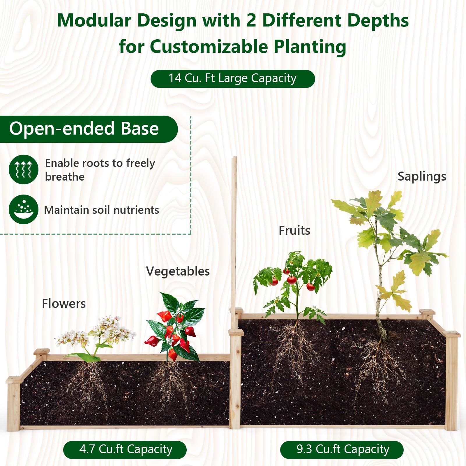 Giantex Raised Garden Bed with Trellis, Set of 2 Wood Shallow & Deep Planter Box for Climbing Plants