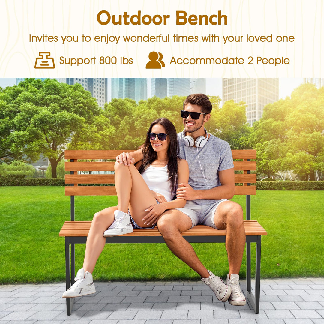 Giantex Outdoor Bench, 43"×22"×33" Acacia Wood Patio Loveseat with Backrest