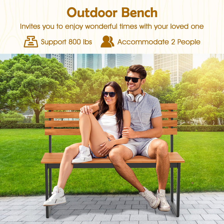 Giantex Outdoor Bench, 43"×22"×33" Acacia Wood Patio Loveseat with Backrest