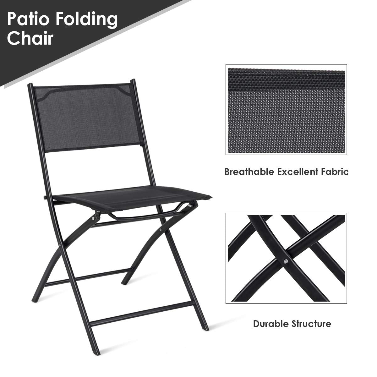 Giantex 4 PCS Folding Patio Chairs, Rust-Proof Steel Frame & Space Saving (Black)