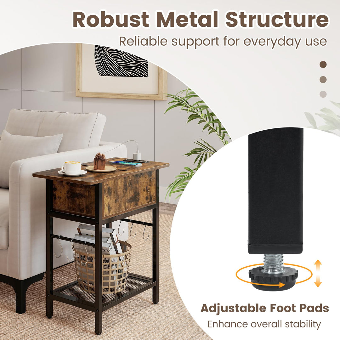 Giantex End Table | Flip Top Bedside Night Stand w/USB &amp; Type-C Ports (1/2)