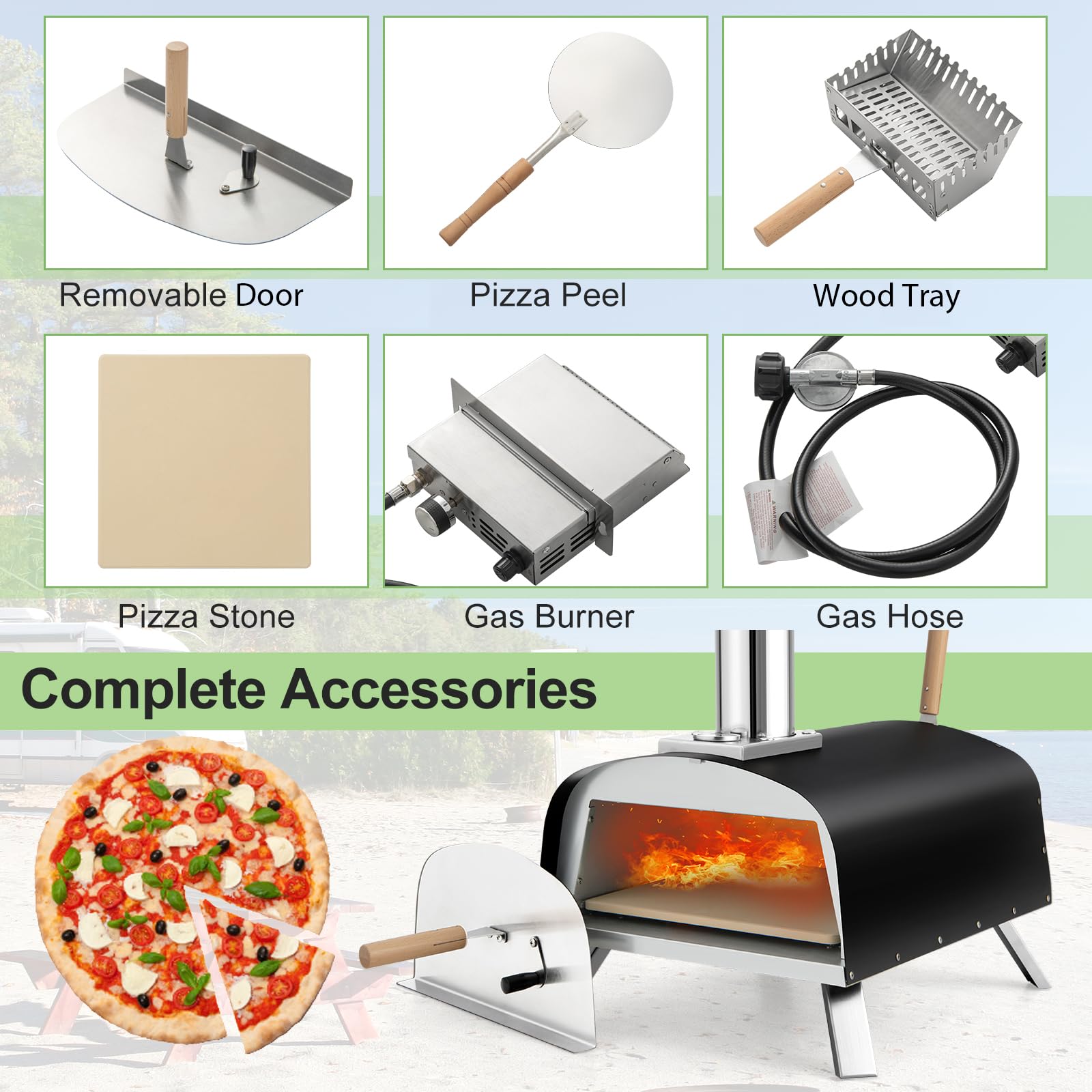 Giantex Pizza Oven Outdoor, Propane and Wood Fired Pizza Maker with 13" Pizza Stone, Pizza Peel
