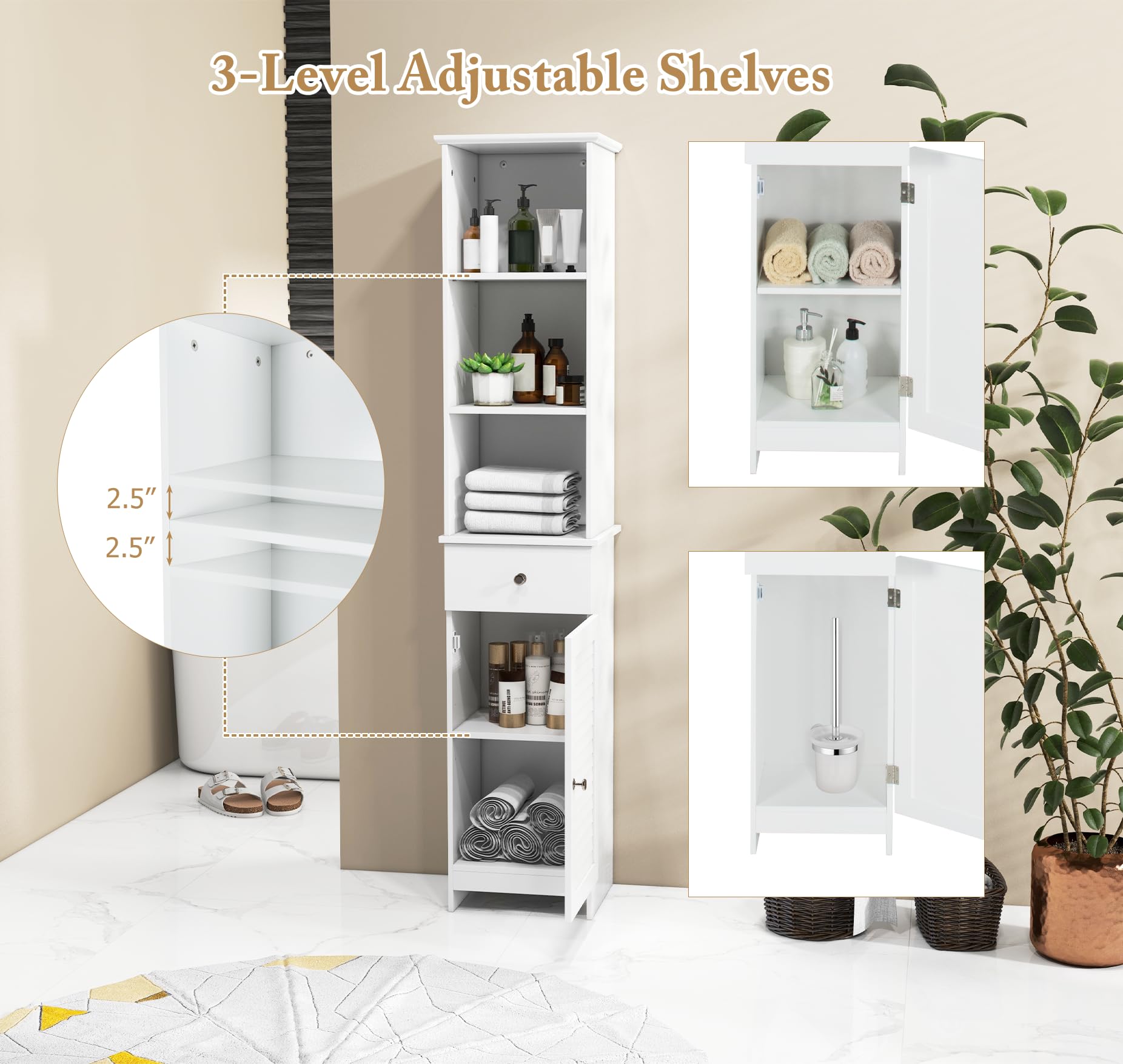 Giantex Narrow Floor Storage Cabinet with Adjustable Shelves