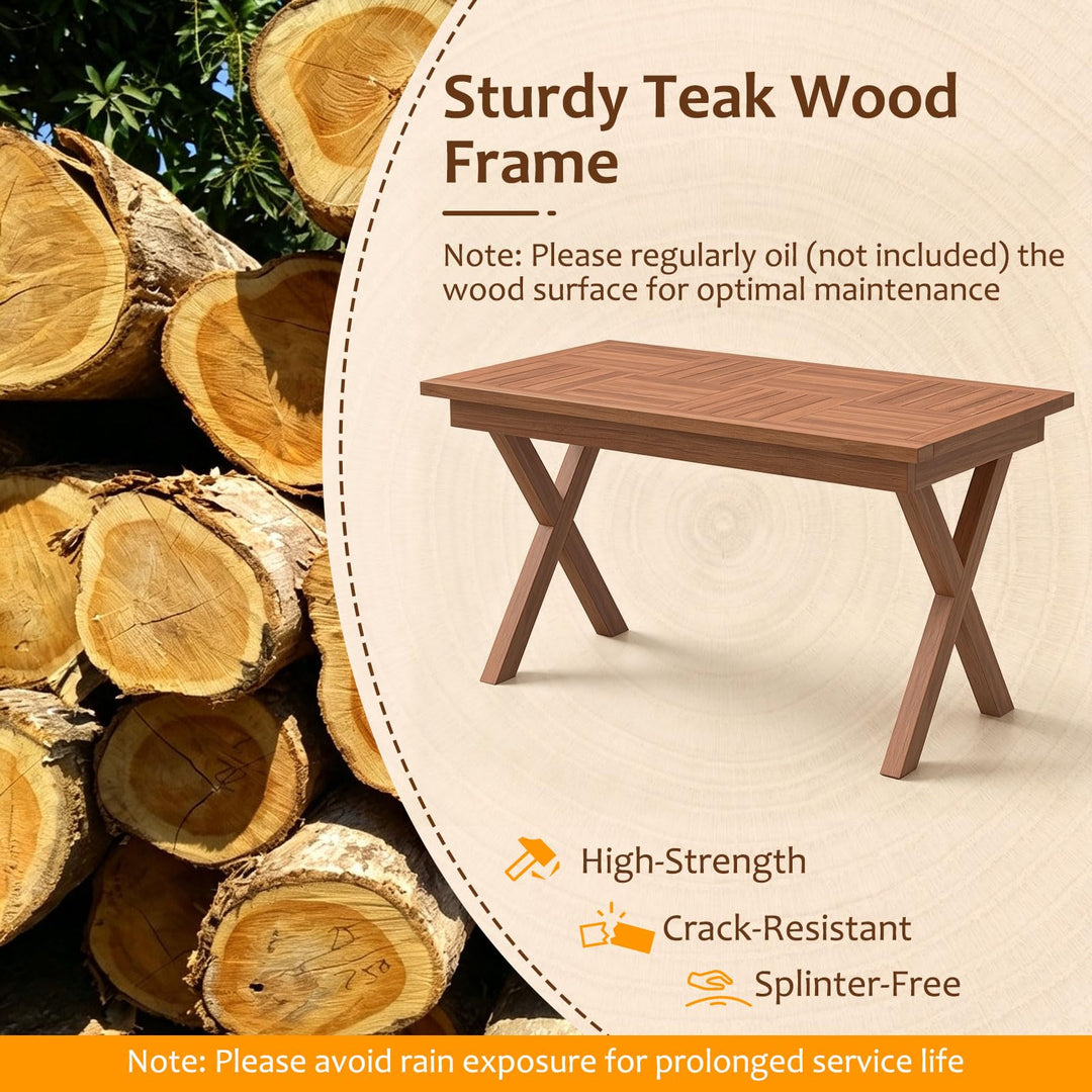 GIANTEX 31.5" Outdoor Teak Wood Coffee Table with X-Shaped Support Legs
