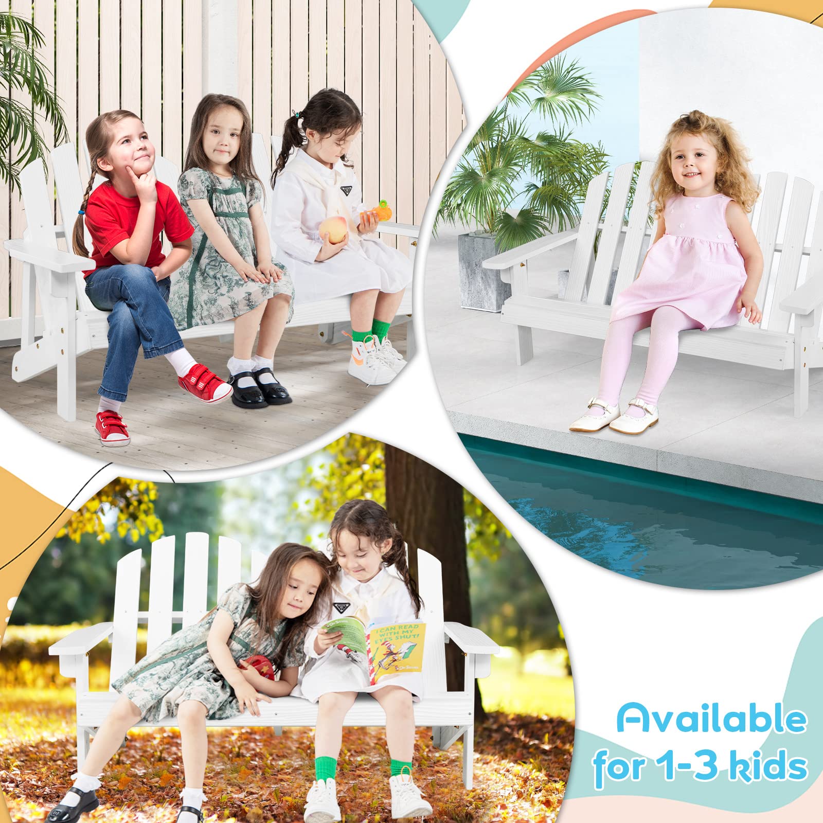 Giantex Kids 2-Seat Adirondack Chair - Fir Wood Double Loveseat with High Backrest, Arm Rest, 300 LBS Weight Capacity