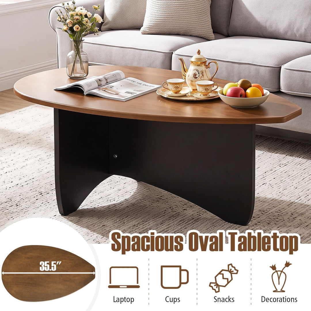 GIANTEX Oval Coffee Table | 35.5" Triangle Coffee table w/T-Shaped Base