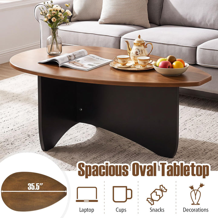 GIANTEX Oval Coffee Table | 35.5" Triangle Coffee table w/T-Shaped Base