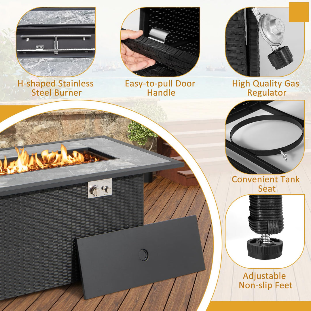 Giantex Outdoor Propane Fire Table - 52-inch Outdoor PE Rattan Propane Fire Table with Metal Lid