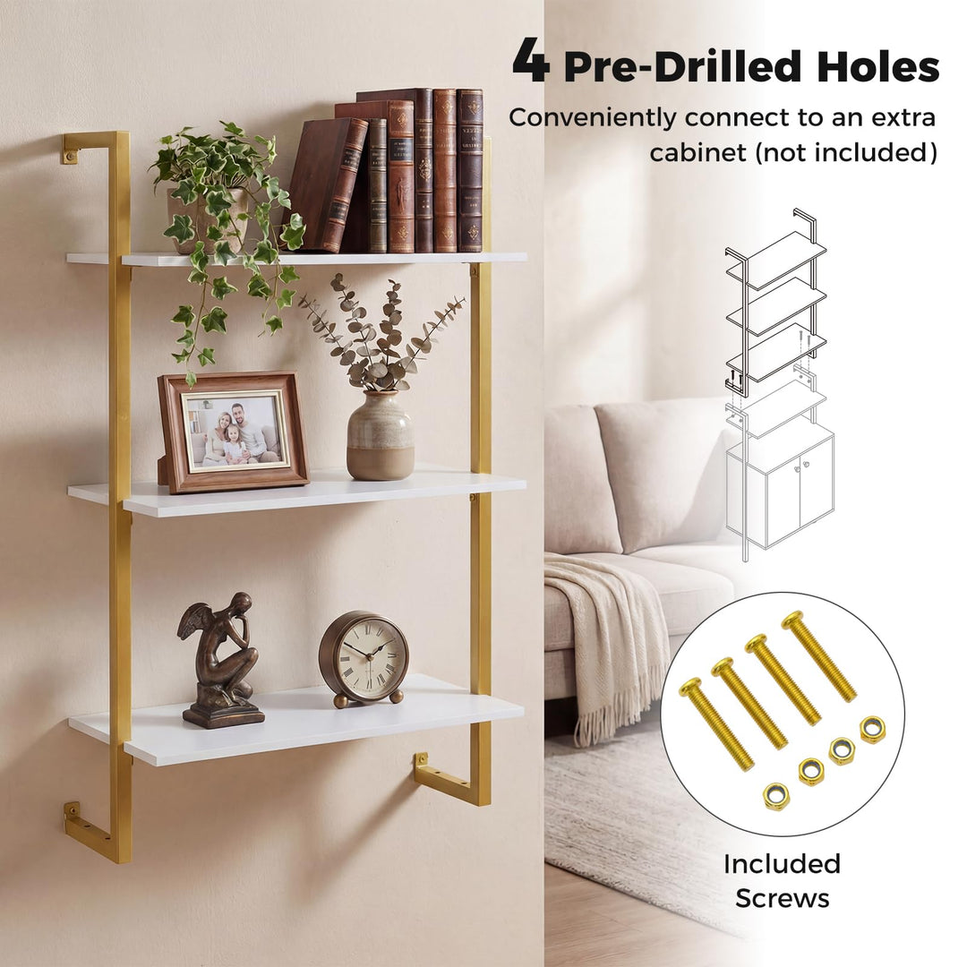 Giantex 3-Tier Modern Floating Wall-Mounted Bookshelf with Metal Frame (1/2)