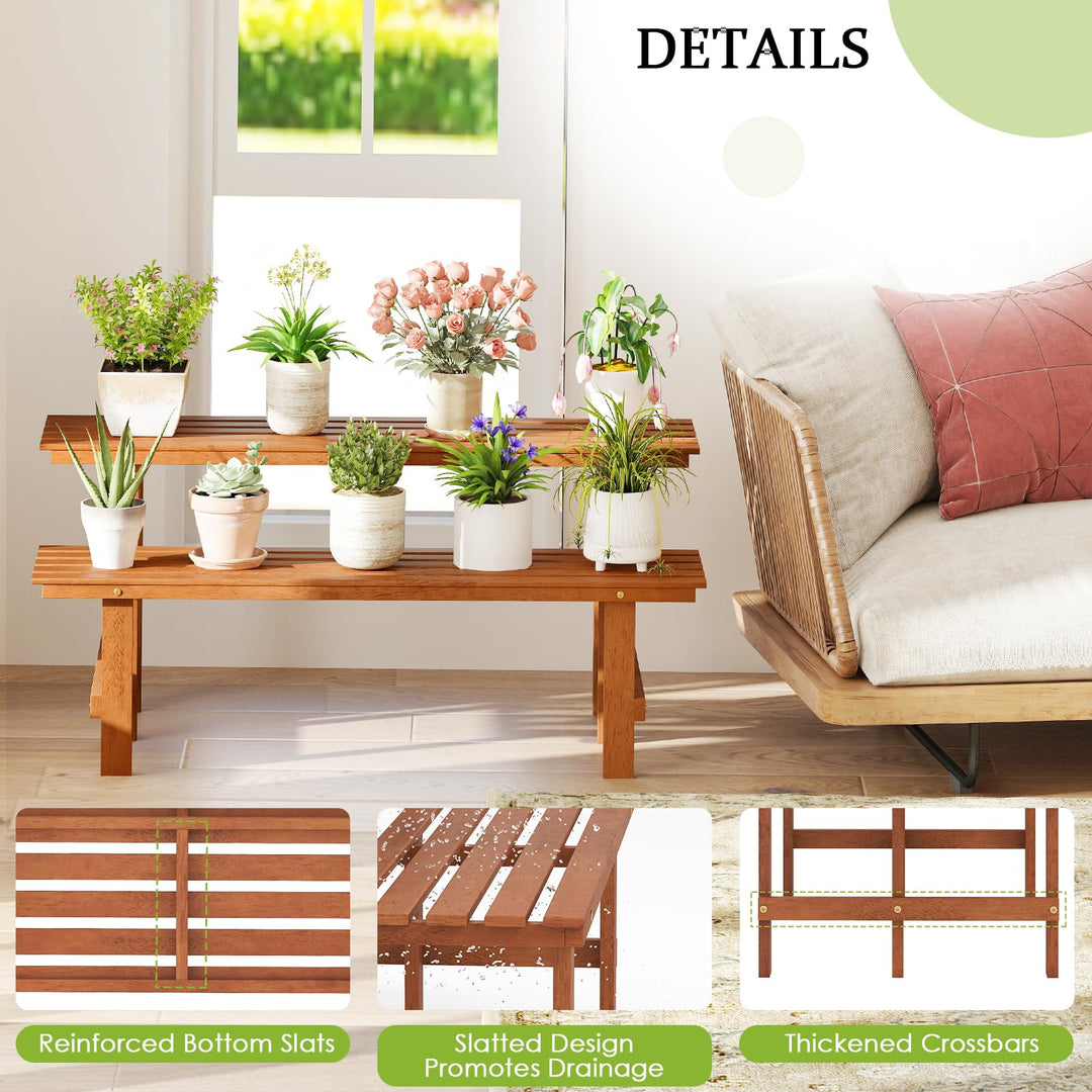 Giantex 2 Tier Wood Plant Stand with Teak Oil Finish