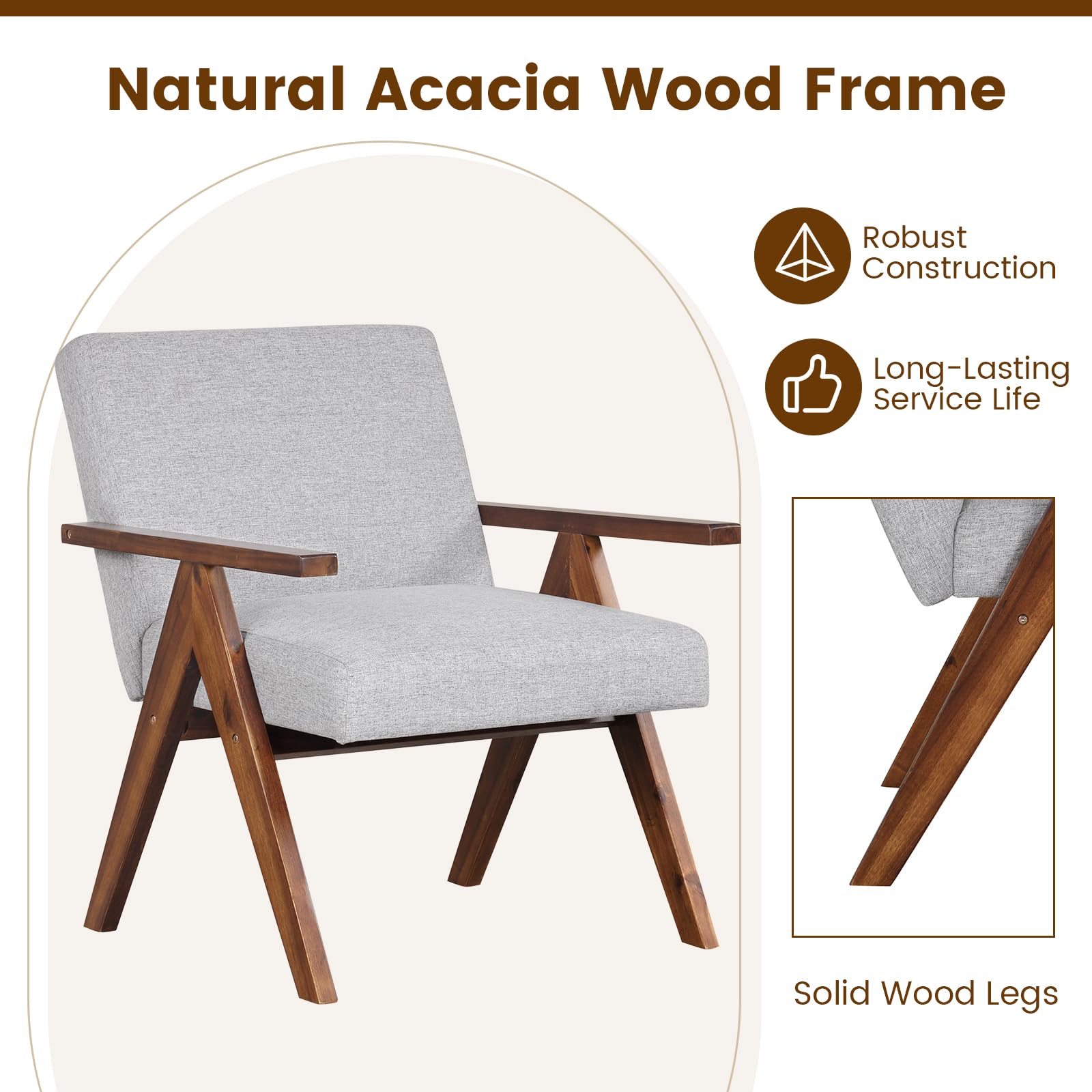 Giantex Modern Accent Chair, Linen Fabric Armchair with Solid Acacia Wood Frame, Soft Padded Cushion
