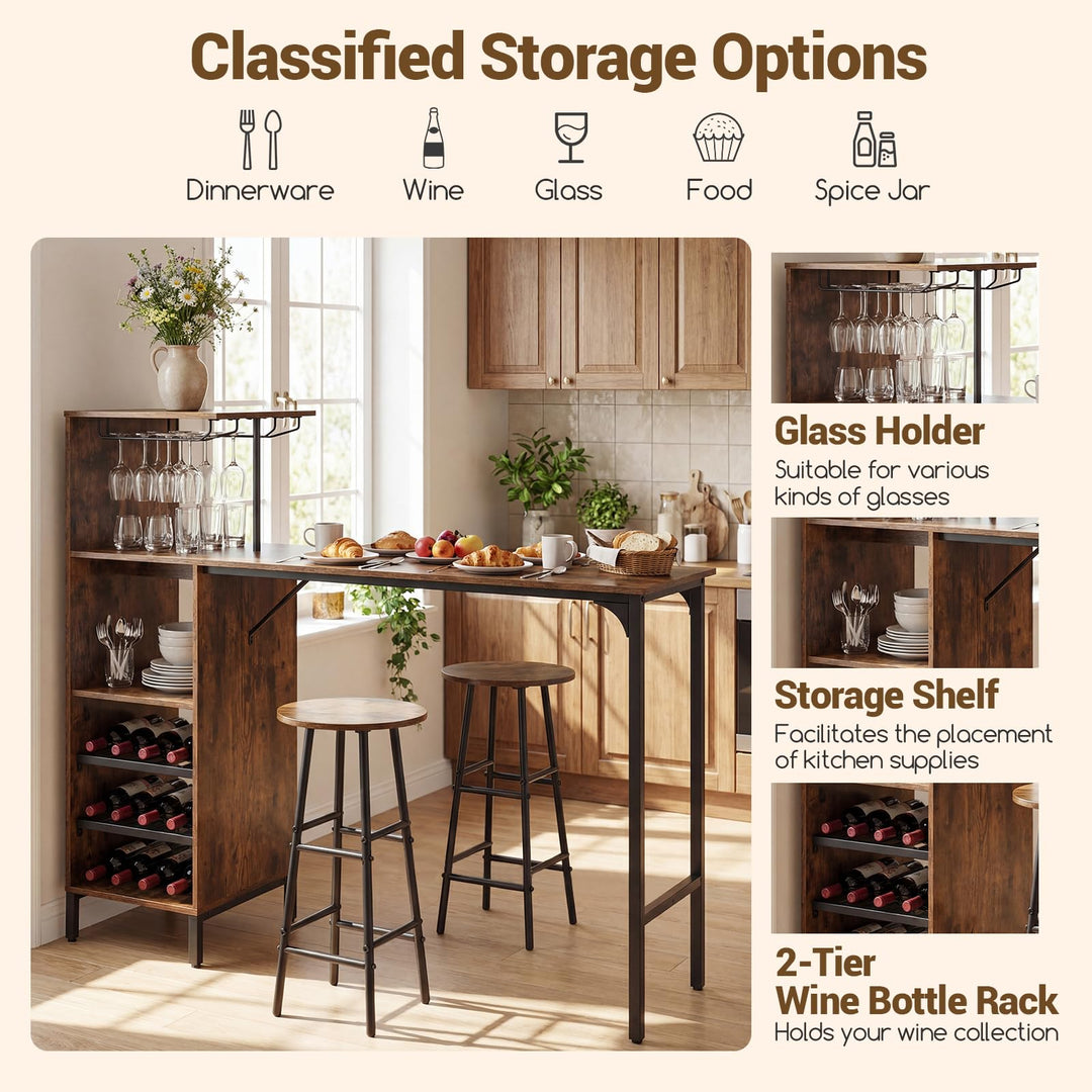 Giantex 3 Pieces Bar Table and Stools Set for Home
