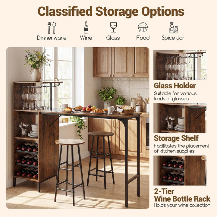 Giantex 3 Pieces Bar Table and Stools Set for Home