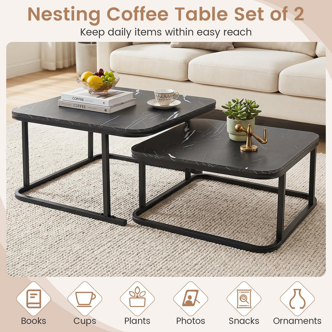 Giantex Nesting Coffee Table Set of 2 with Metal Frame