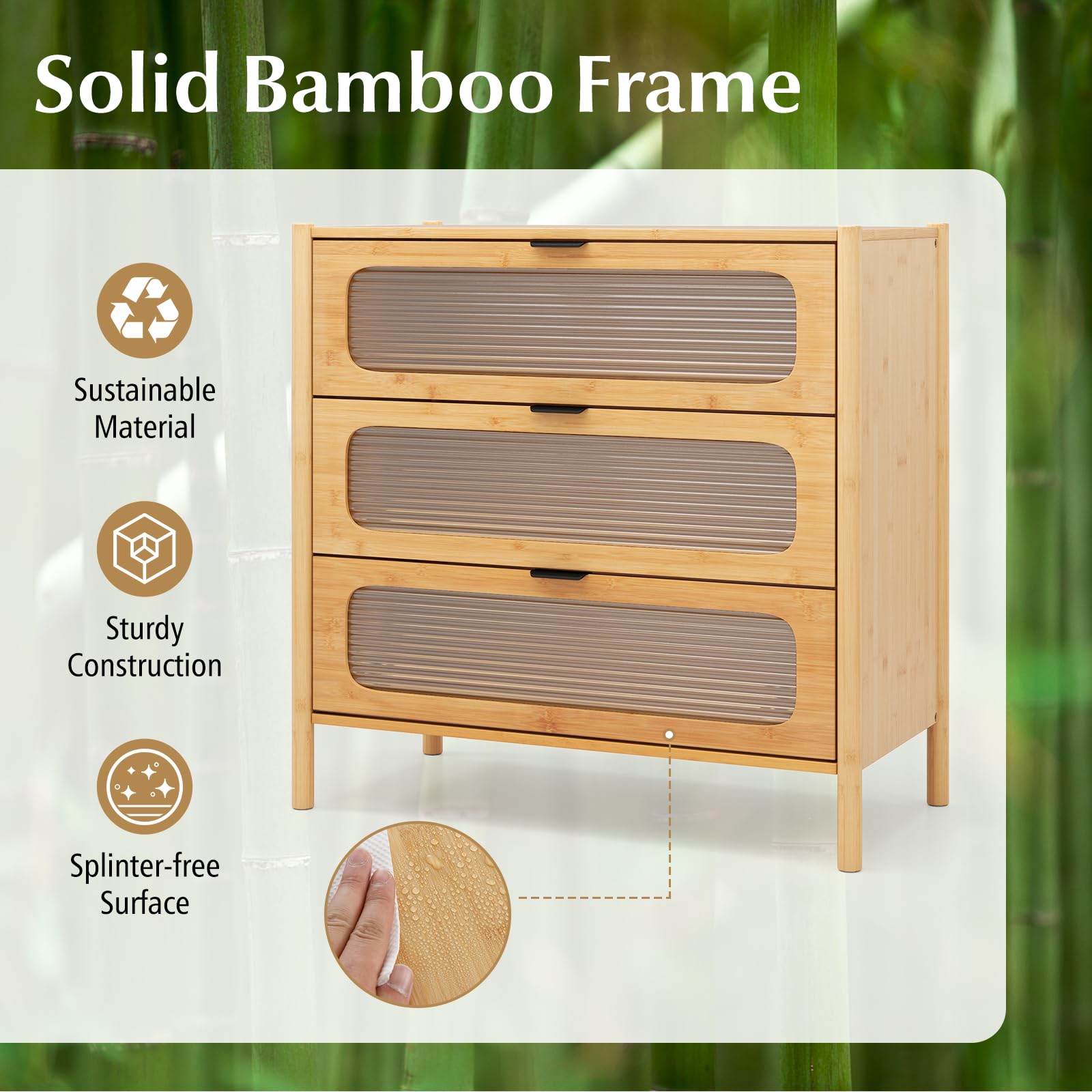 Giantex Bamboo 3-Drawer Storage Cabinet