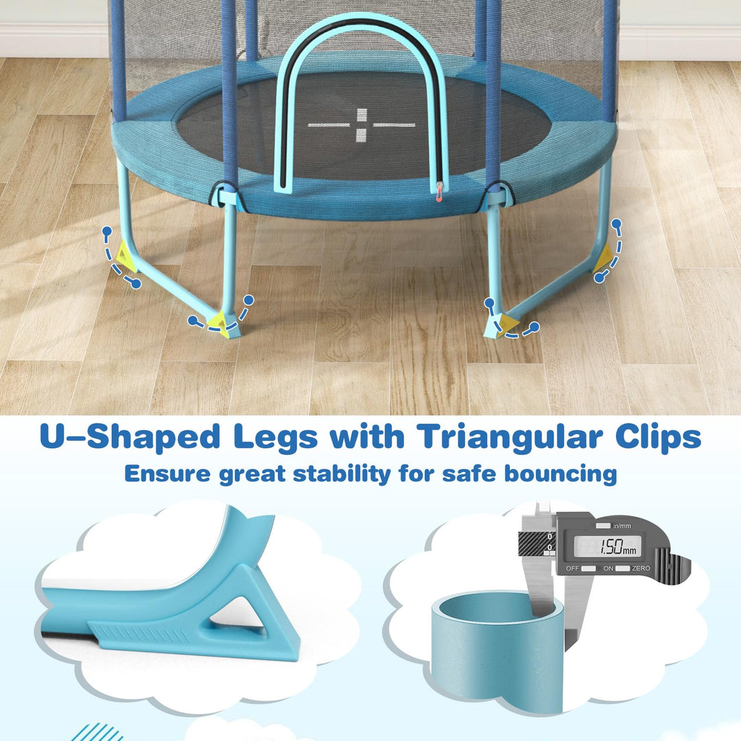 Giantex 60" Trampoline for Kids, 5 Ft Toddler Trampoline with Net, 85" Height Mini Trampoline with Detachable Ring and Horizontal Bar