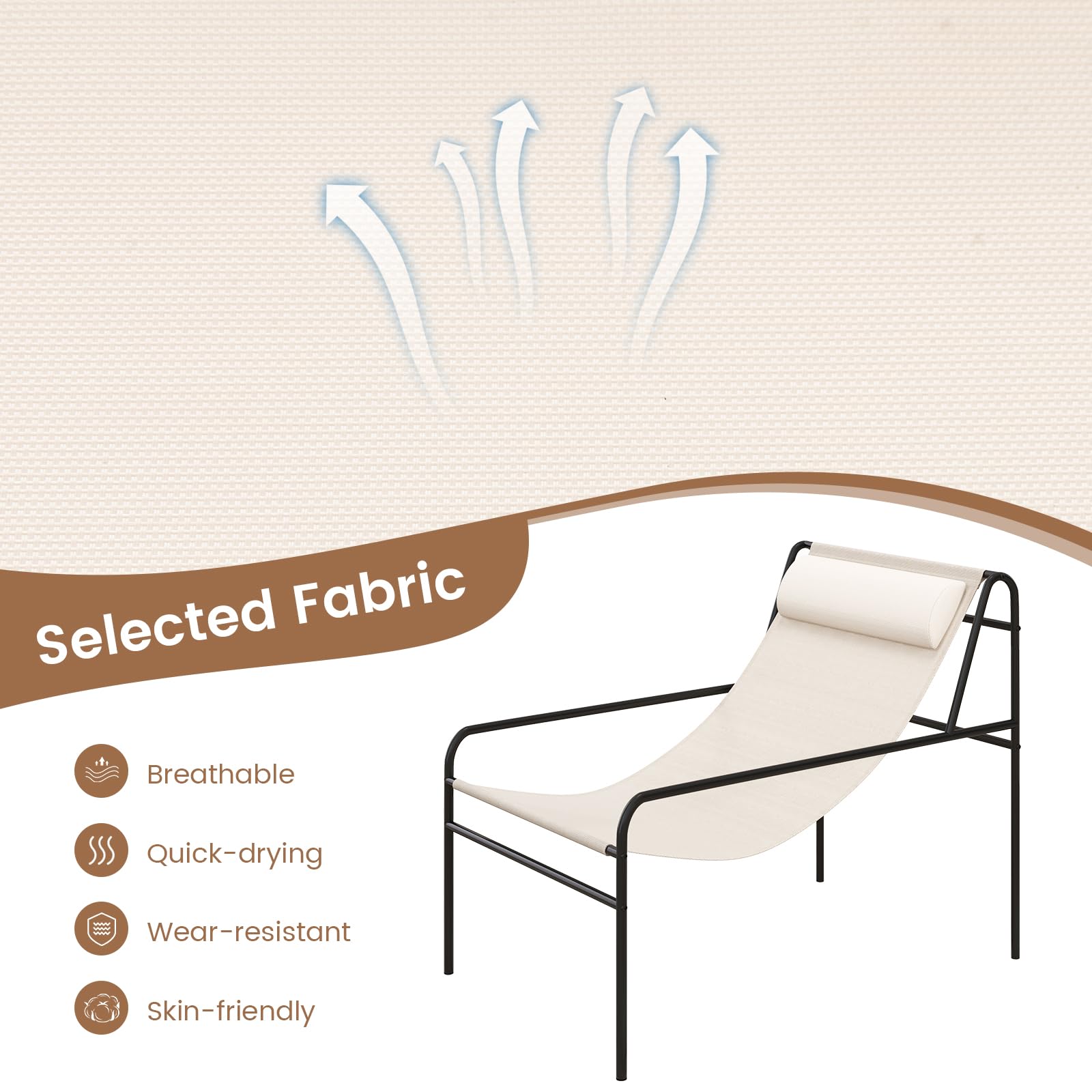 Giantex Patio Sling Lounge Chair, Modern Sling Accent Chair with Removable Headrest Pillow