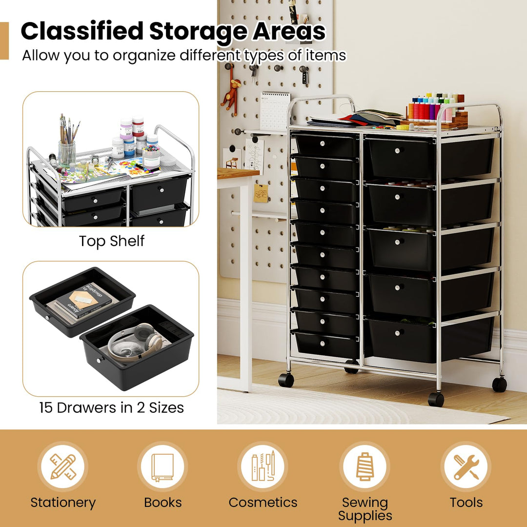 Giantex Rolling Storage Cart 15-Drawer Trolley with Chrome Plated Metal Frame
