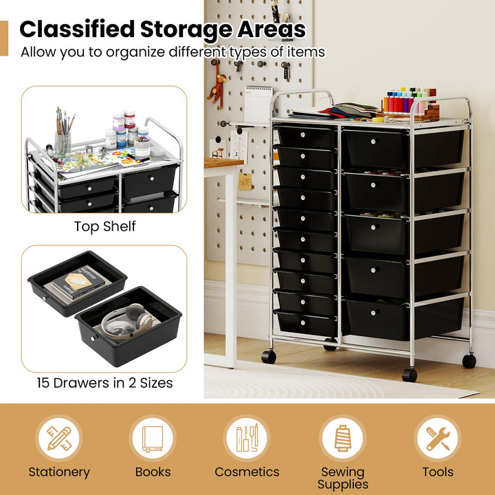 Giantex Rolling Storage Cart 15-Drawer Trolley with Chrome Plated Metal Frame