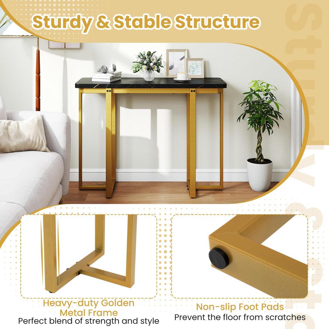 Giantex Console Table 42" Modern Faux Marble Foyer Table with Geometric Metal Frame