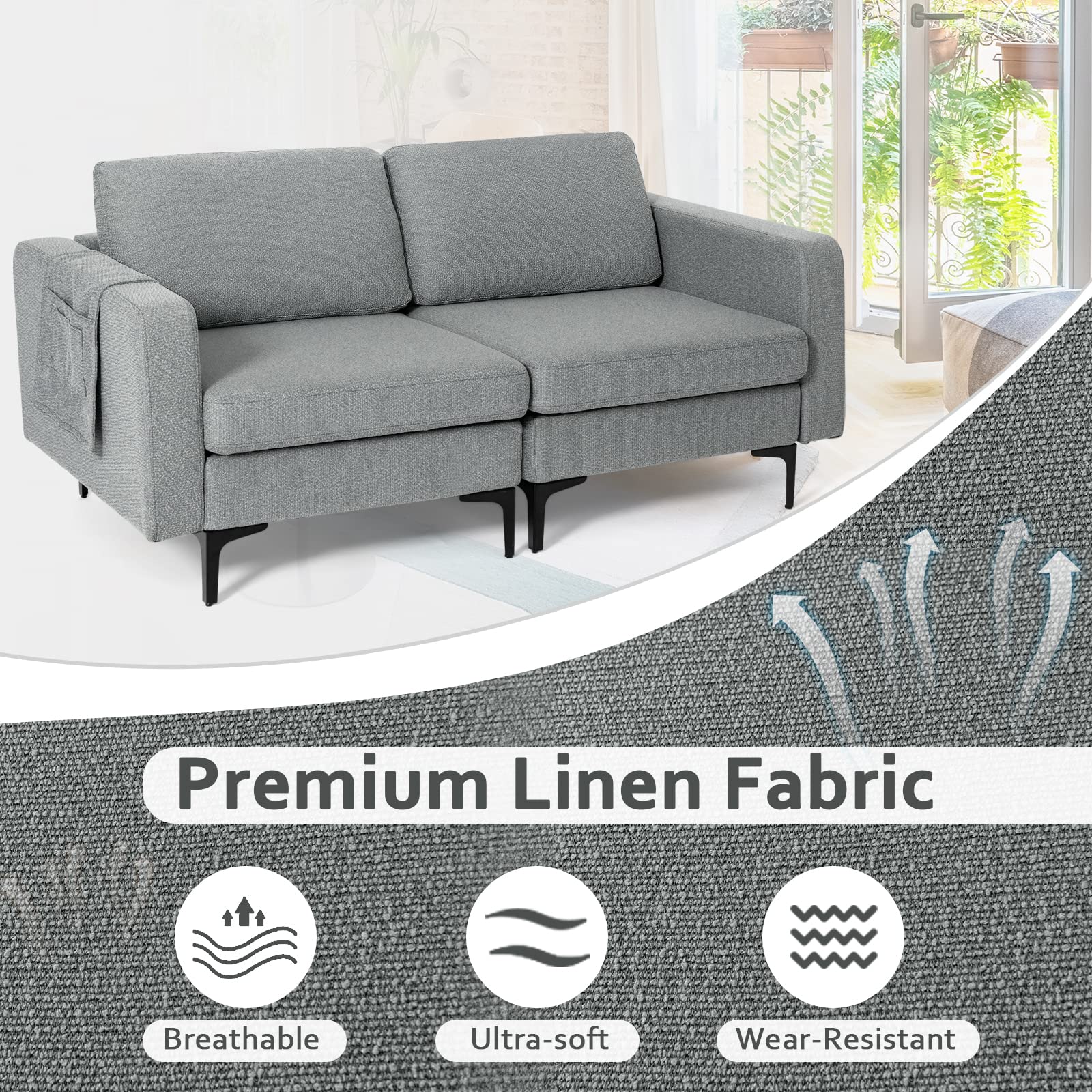 Giantex 2-Seat Sofa Couch, 66" L Modern Loveseat