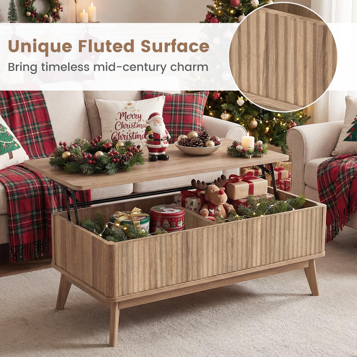 Giantex Lift Top Coffee Table with Storage | 43.5" Mid Century Modern Center Table with Solid Wood Leg & Hidden Compartment