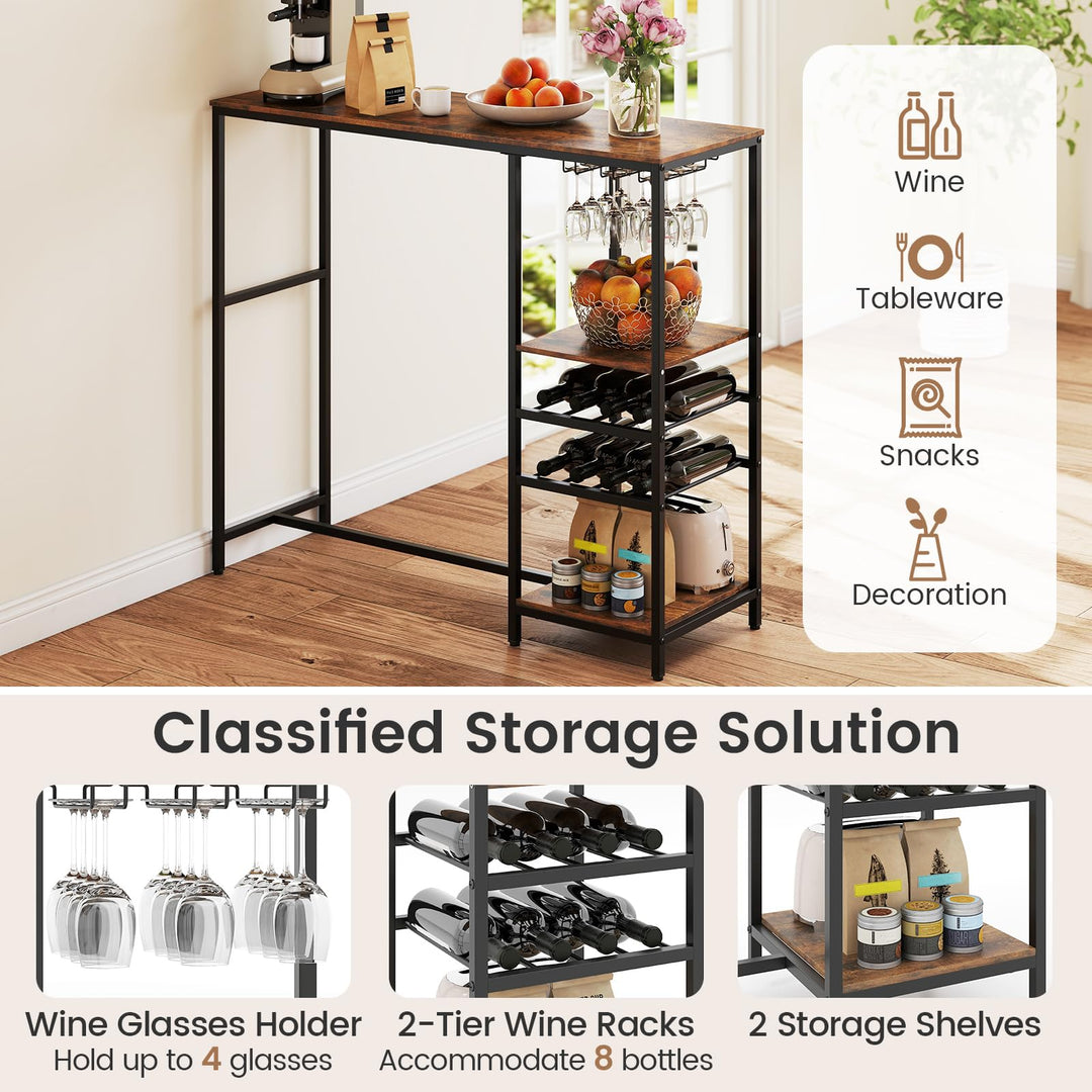 Giantex 48" Bar Table with Storage Shelves for Kitchen Living Room Dinette