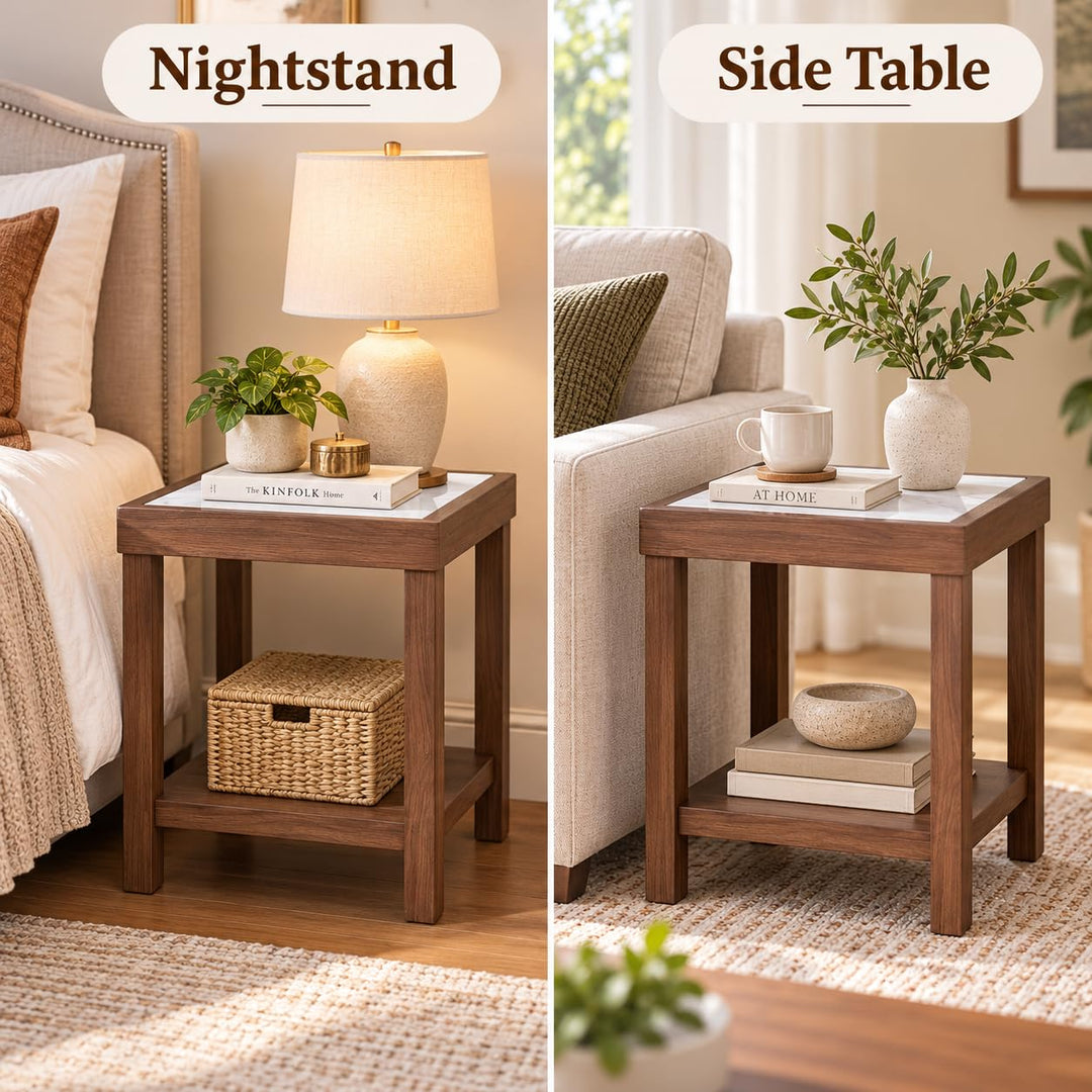 GIANTEX 2-Tier Square End Table with Tempered Glass Top (1/2)