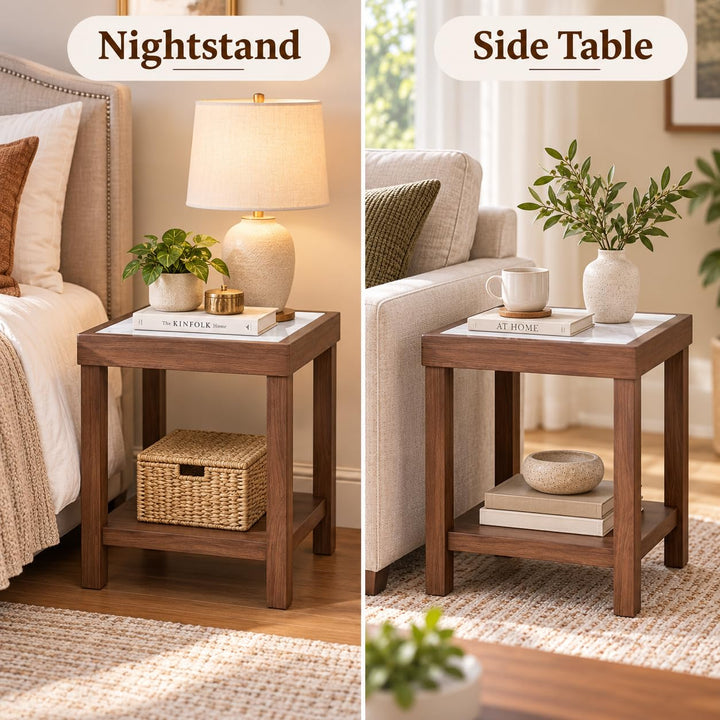 GIANTEX 2-Tier Square End Table with Tempered Glass Top (1/2)