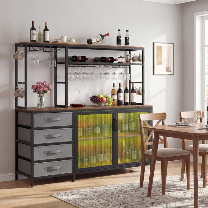 Giantex Tall Wine Bar Cabinet with LED Lights for Kitchen
