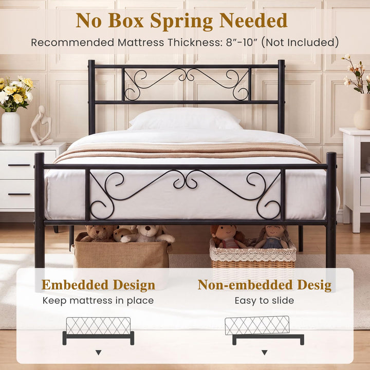 GIANTEX Twin Size Metal Bed Frame with Headboard &amp; Footboard