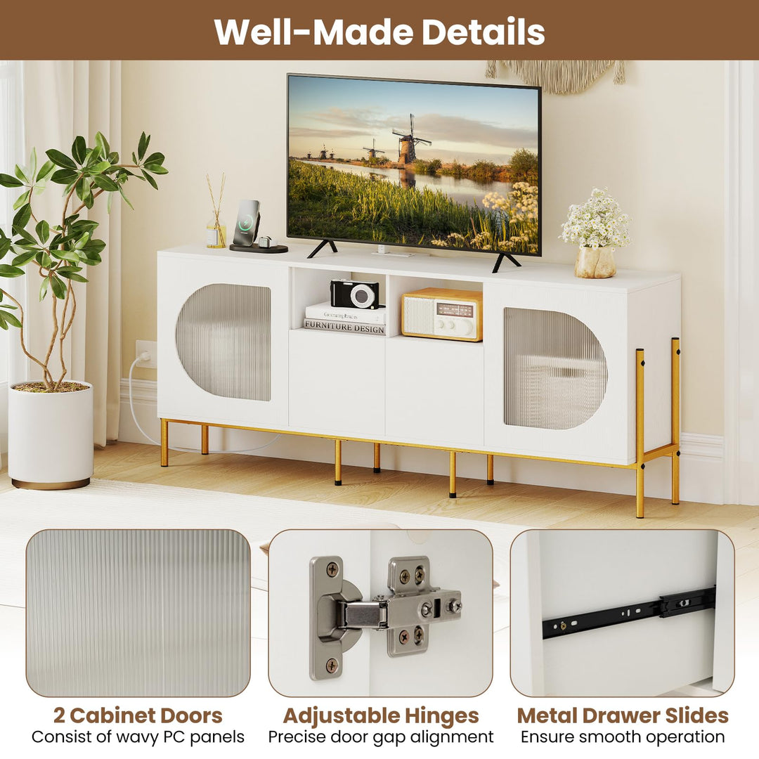 Giantex White TV Stand for TVs up to 70" Modern Entertainment Center with Power Outlets