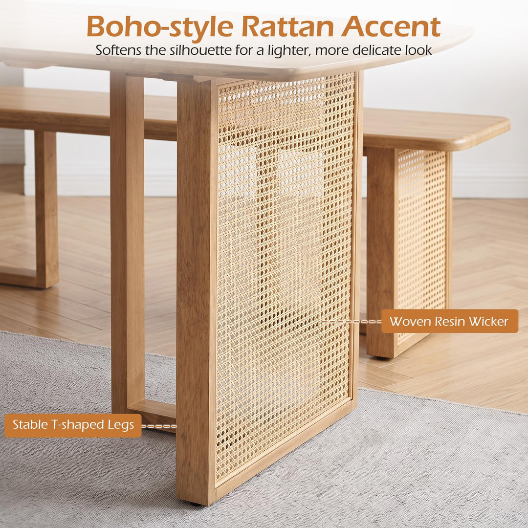 GIANTEX 55" Solid Rubber Wood Dining Table for 4-6 with Rattan Pedestal