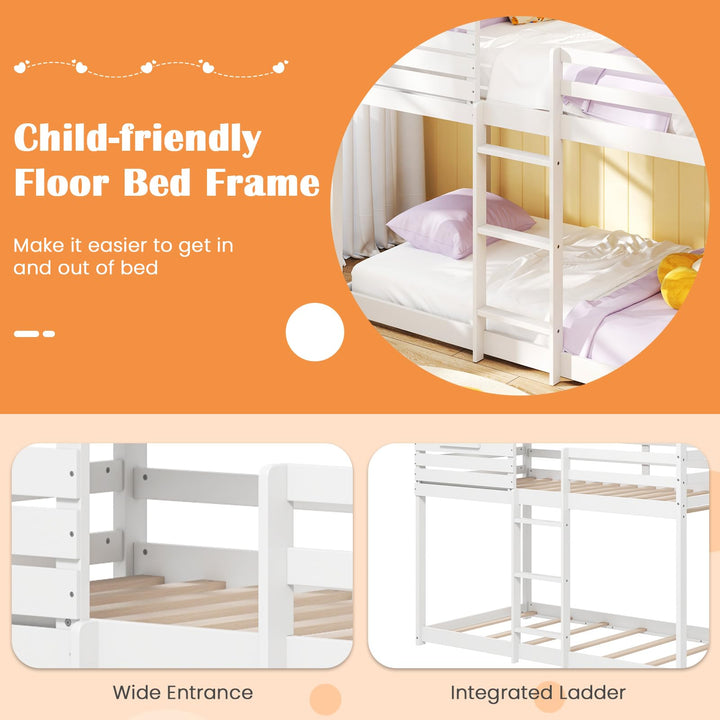 Giantex White Wood Bunk Bed Twin Over Twin with Ladder and Guardrail