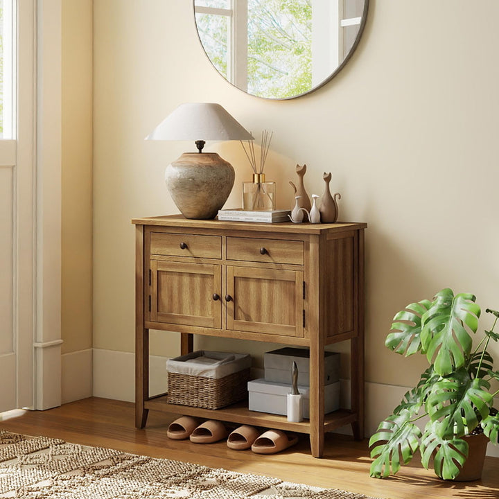 Giantex Mid-Century Console Table Wood Coffee Bar Buffet Sideboard with 2 Drawers