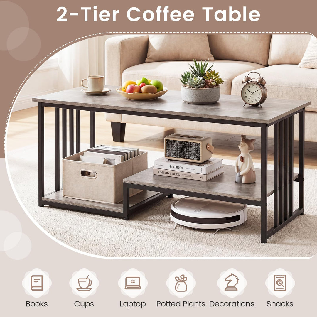 Giantex 43.5" Coffee Table 2-Tier Center Table with Storage