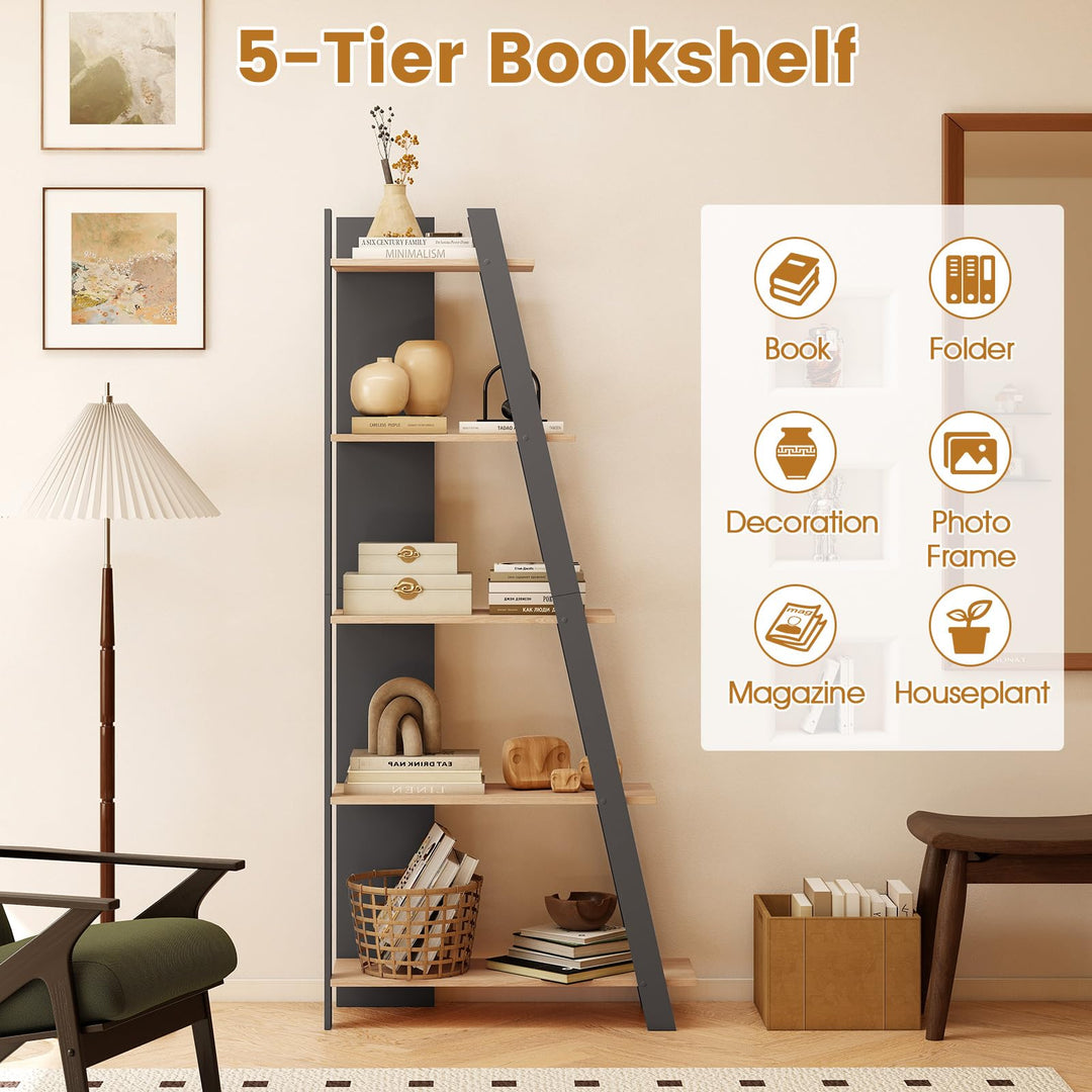 Giantex 4 Tier/ 5-Tier Narrow Wooden Vertical Trapezoidal Bookcase