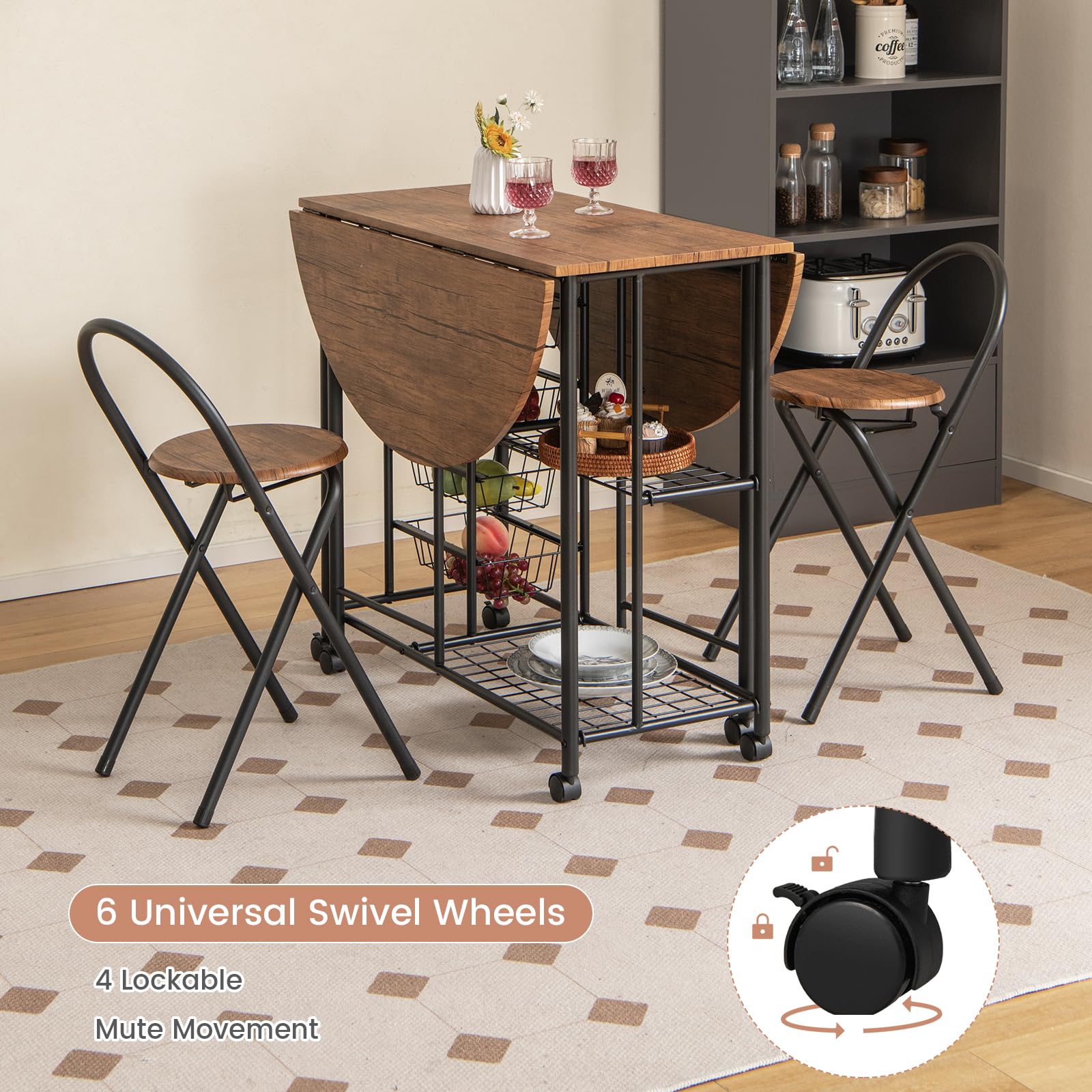 3PCS Folding Dining Table Set - Giantex