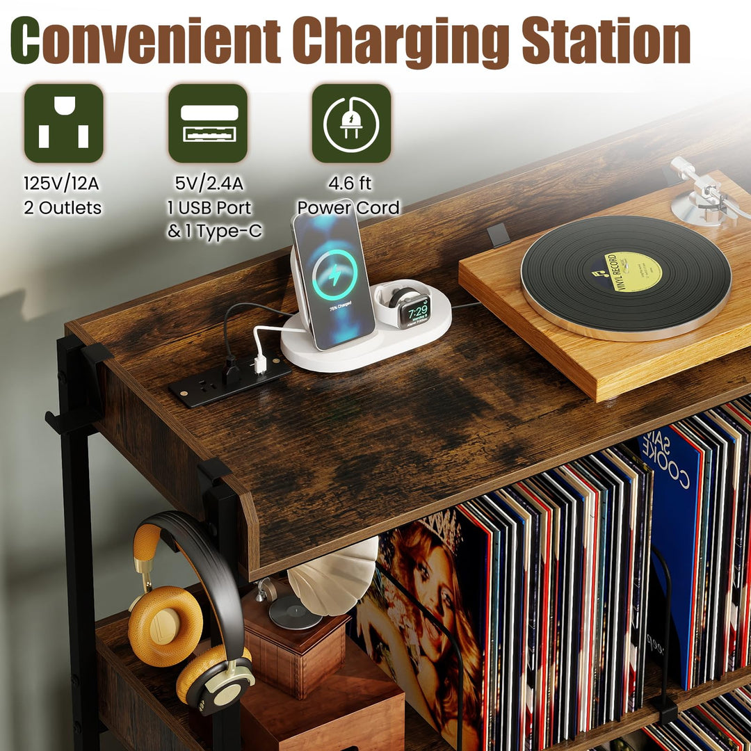 Giantex 41 Inch Record Player Stand with 6 Metal Dividers