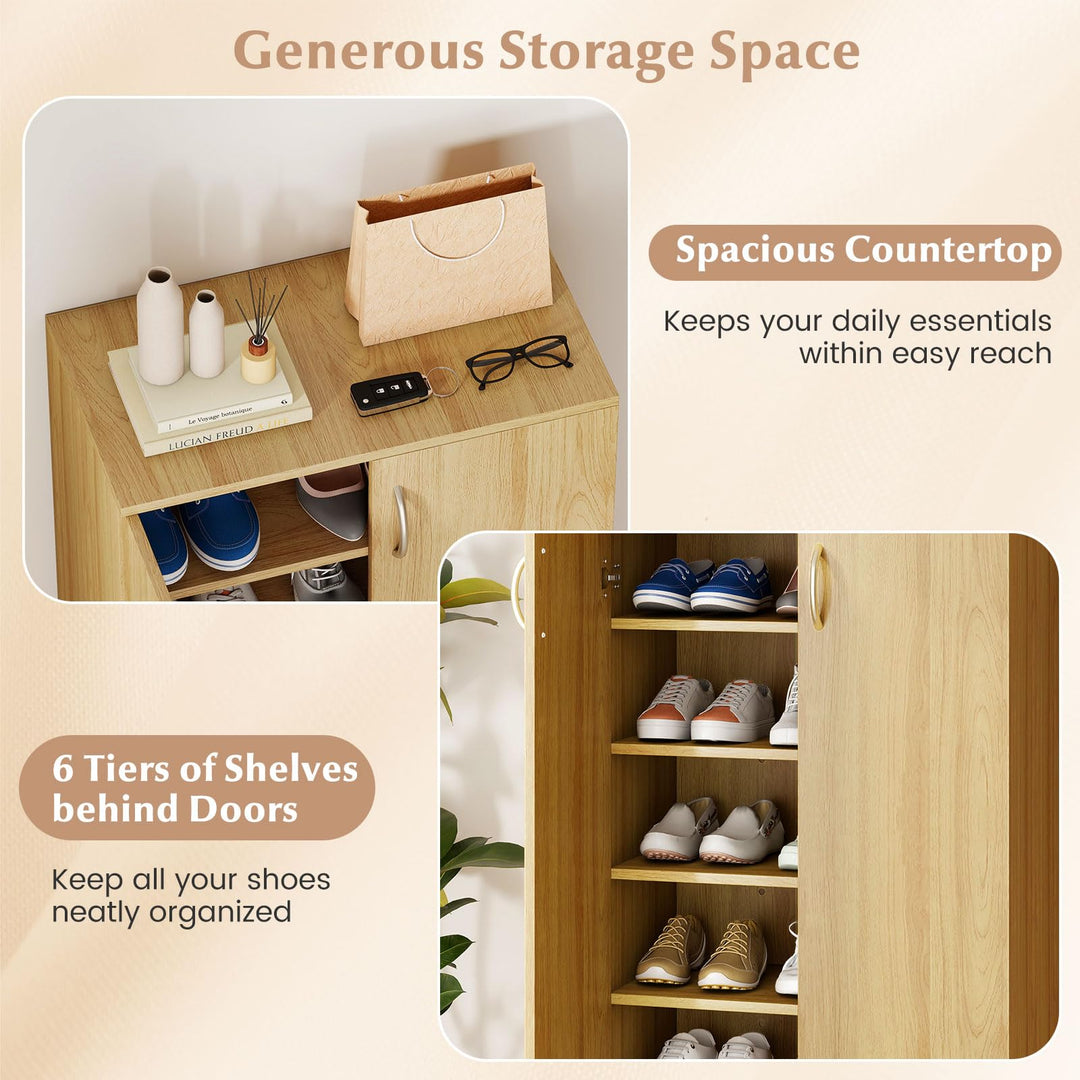 Giantex 6-Tier Modern Freestanding Wooden Shoe Cabinet with Doors and Removable Shelves