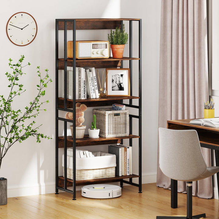 Giantex 5-Tier Bookshelf, 62" Tall Bookcase w/Tiltable Shelves, Metal Frame, Convertible Display Storage Rack