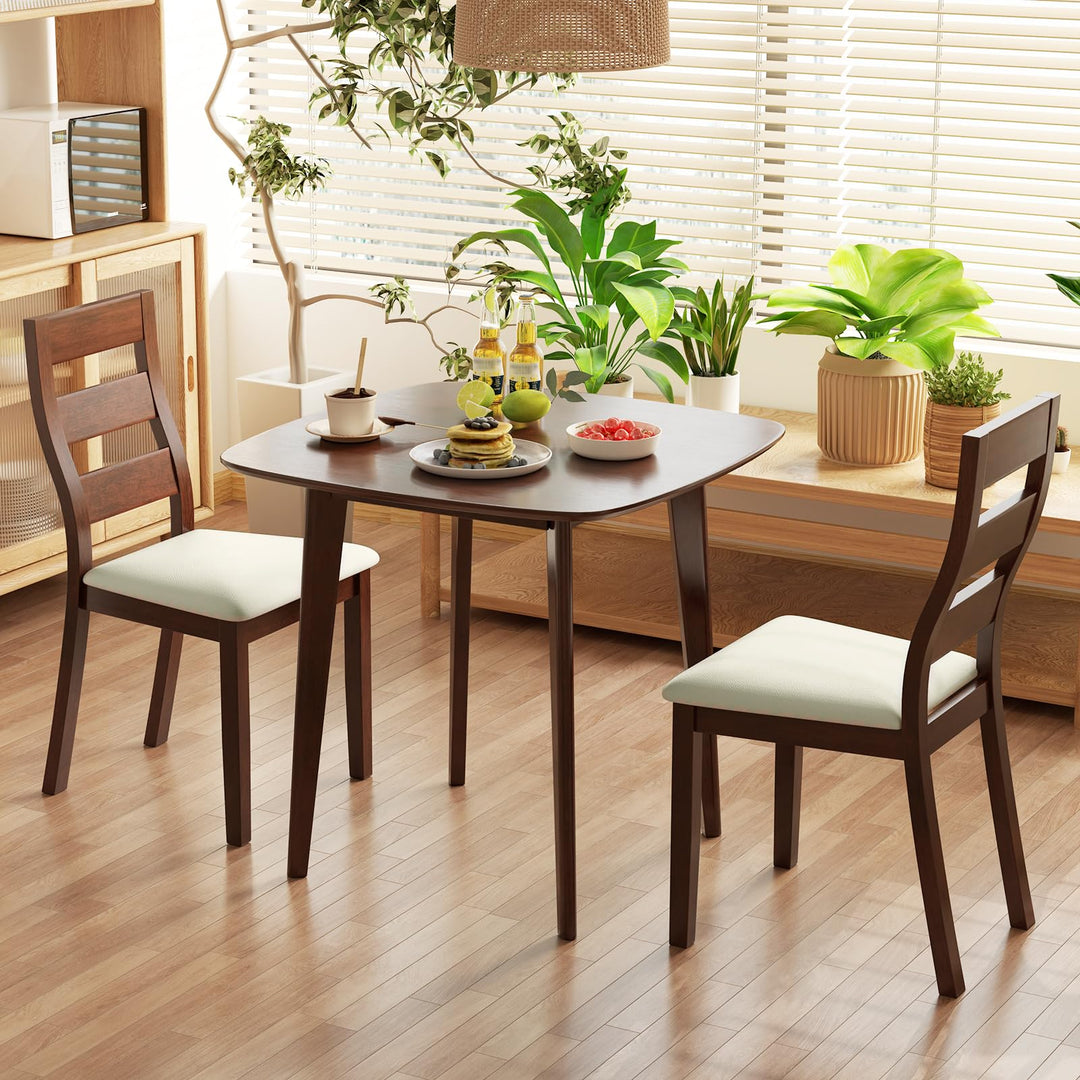Giantex Wooden Square Kitchen Table and 2 Chairs with Padded Seat