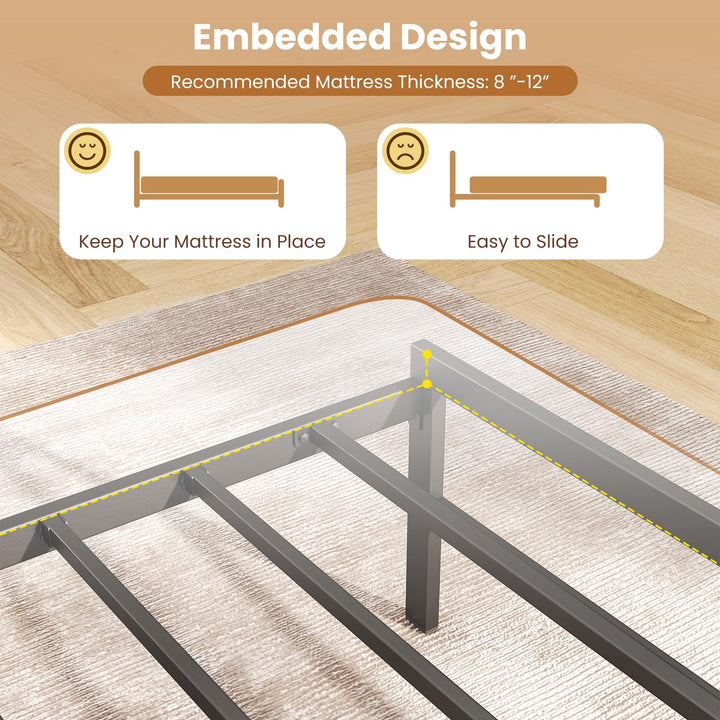 Giantex Full Size Industrial Metal Bed Frame with LED Lights &amp; Charging Station