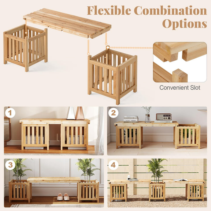 Giantex 2-in-1 Outdoor Bench with 2 Raised Garden Beds