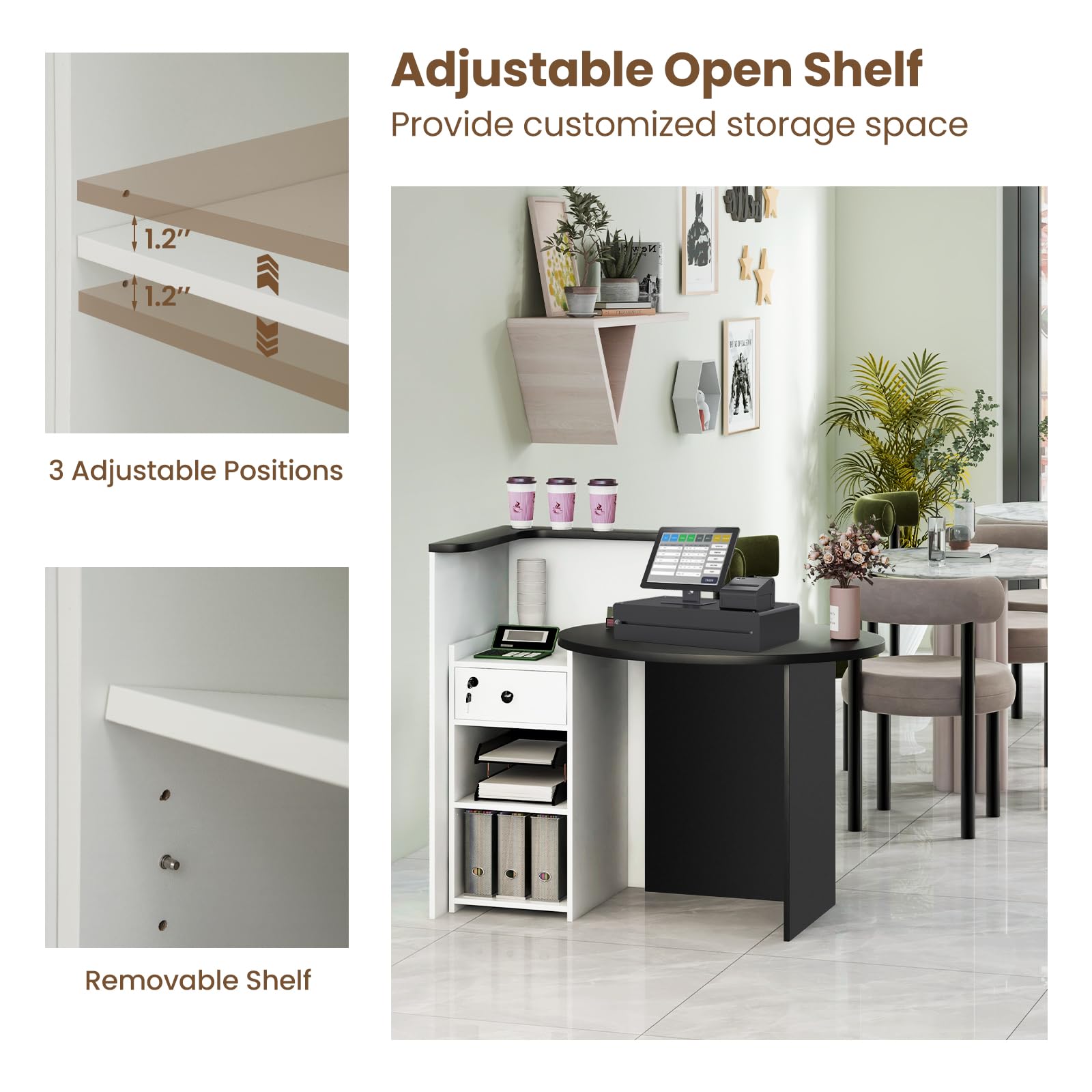 Giantex Reception Desk, Front Counter Desk with Lockable Drawer, Checkout Table with Round Tabletop