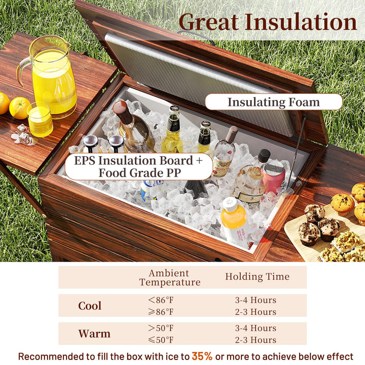 Giantex Wooden Rolling Ice Chest with Foldable Side Shelves